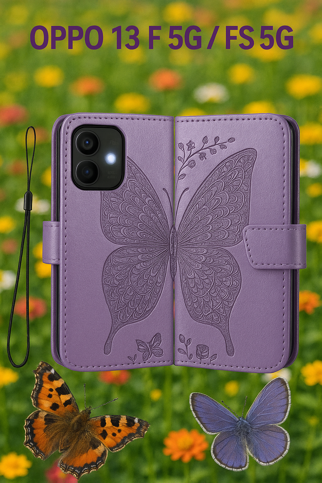For women who want more – flip case with embossed butterfly design for Oppo Reno 13 F 5G / FS 5G