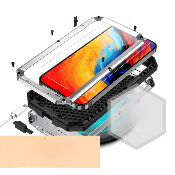 Case for iPhone 14 Plus, R-JUST CamShield Slide, armoured, silver / black