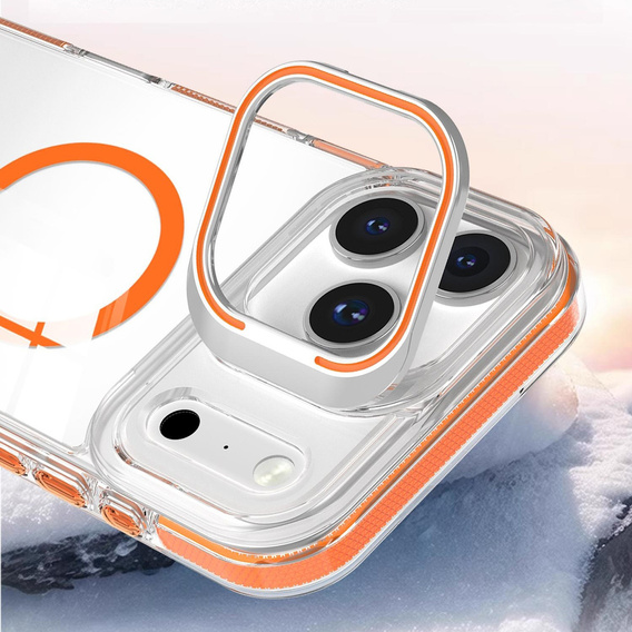 Case for iPhone 17 Pro Max, for MagSafe, with stand, transparent with orange inserts