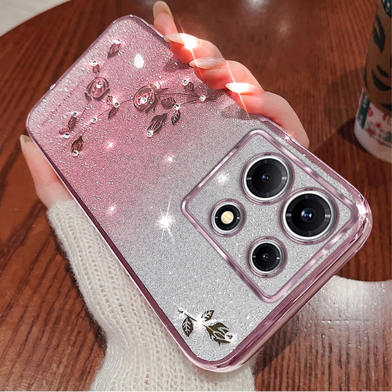 Case for Infinix Note 30 Pro 4G, Glitter Flower, pink rose gold