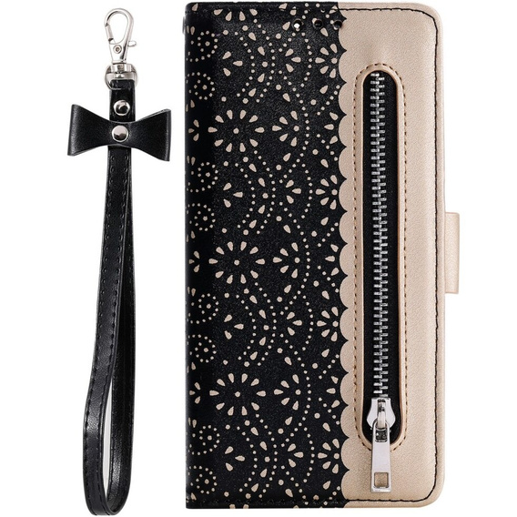 Flip case for Samsung Galaxy A25 5G, Wallet Pocket Zipper Lace, black