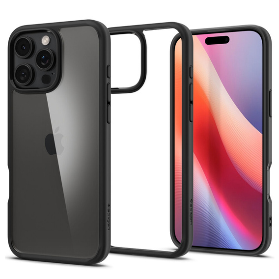 Spigen case for iPhone 16 Pro, Ultra Hybrid, black + 9H Tempered Glass