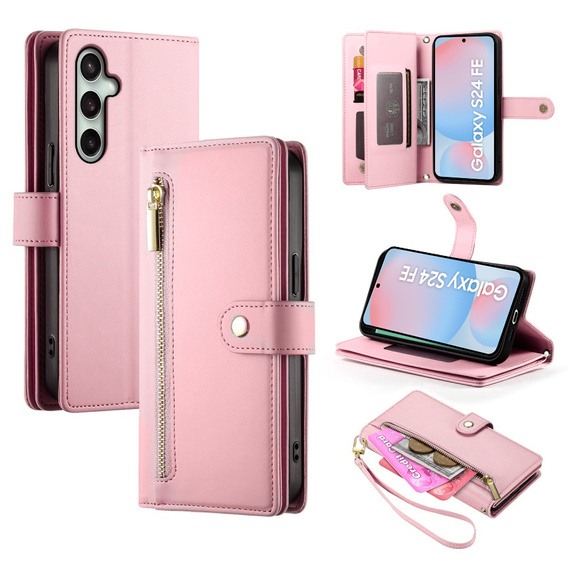 Flip case for Samsung Galaxy S24 FE, Wallet Zipper Pocket, pink