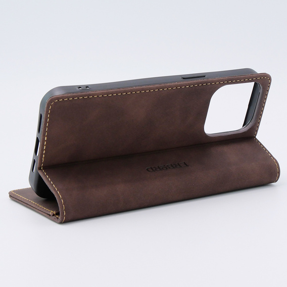 Case for iPhone 15 Pro, ERBORD Vintage, wallet with flap, coffee