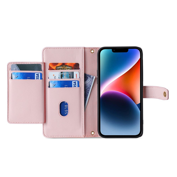 Flip case for iPhone 14, Wallet Zipper Pocket, pink
