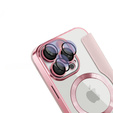 Flip case for iPhone 16 Pro, RFID Wallet MagSafe CamShield, pink