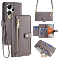 Flip case for Xiaomi Redmi Note 13 Pro+, Wallet Zipper Pocket, grey
