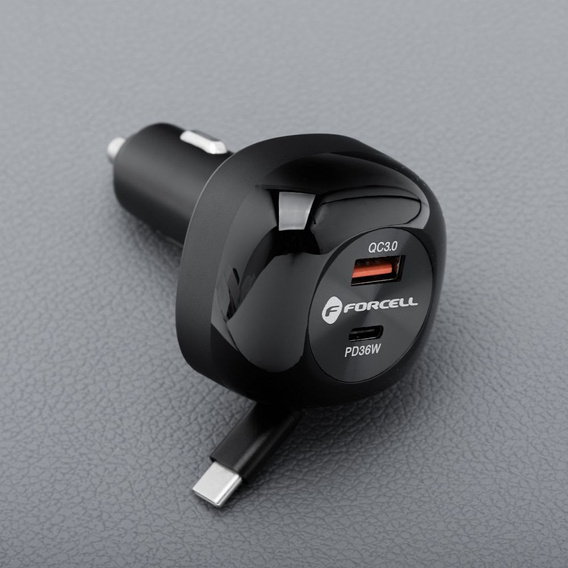 Forcell F-Energy Alu car charger with retractable USB-C cable, 75 W