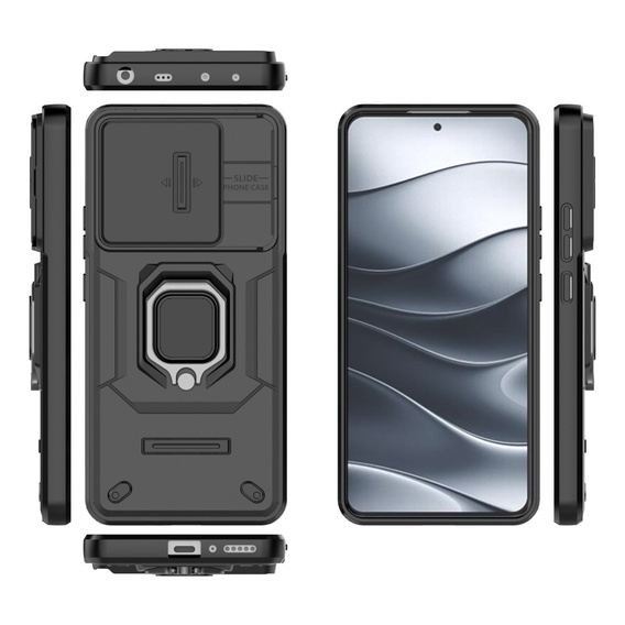Case for Xiaomi Redmi Note 14 5G, KickStand Camera Lens, black