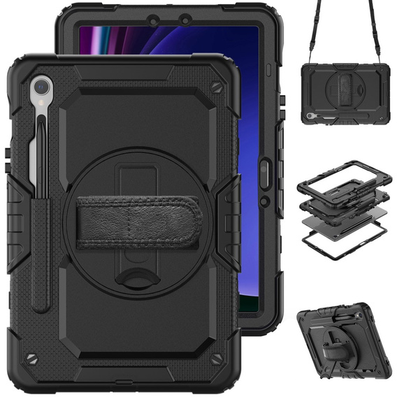 Armored Case for Samsung Galaxy Tab S10 Lite / S10 FE / S9 FE, protective 360 with stylus slot, black