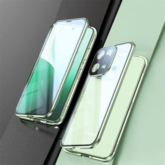 Case for Oppo Reno 14, Magnetic Dual Glass, transparent with green sides