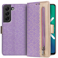 Flip case for Samsung Galaxy S22+ Plus 5G, Wallet Pocket Zipper Lace, purple
