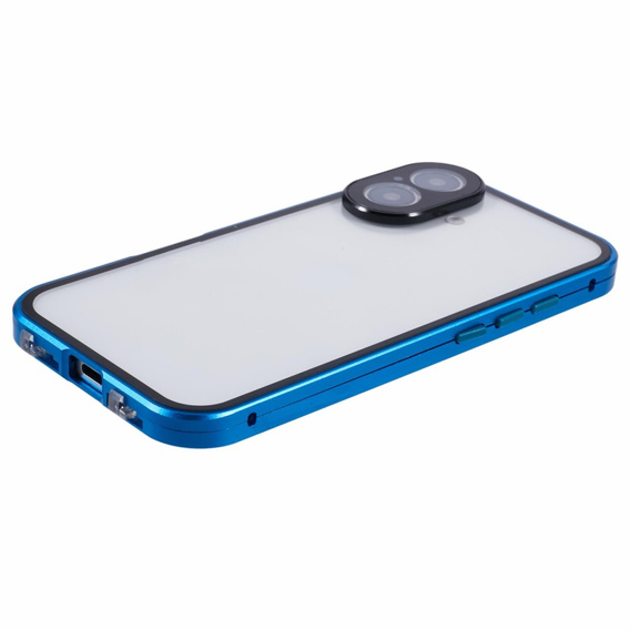 Case for iPhone 16, Magnetic Dual Glass, blue