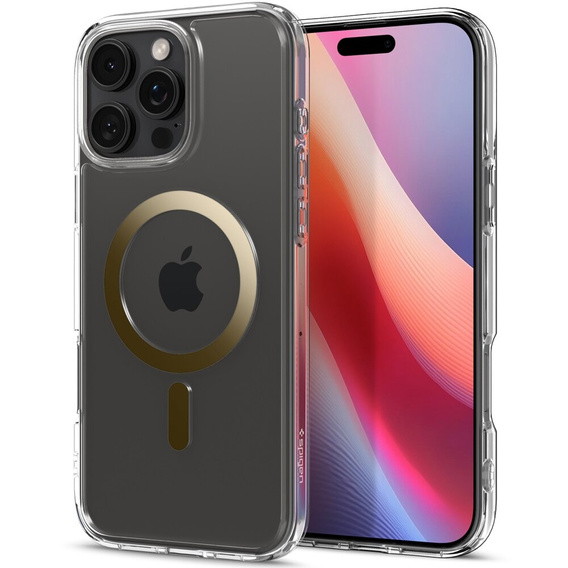 Spigen MagSafe Case for iPhone 16 Pro Max, Ultra Hybrid, transparent / gold + 9H Tempered Glass