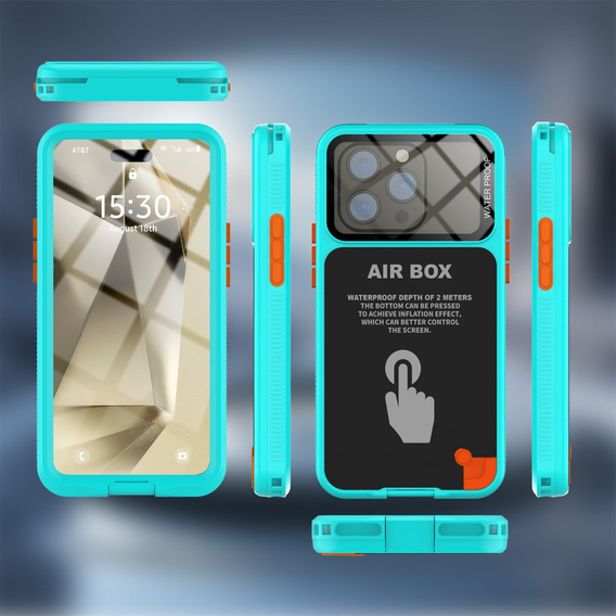IP68 Waterproof Case for iPhone 15 Pro, SHELLBOX Air Box, blue