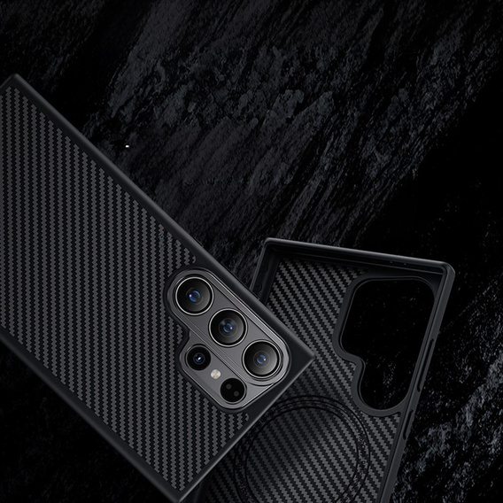 BENKS Kevlar Case for Samsung Galaxy S24 Ultra, for MagSafe, Carbon Fiber, black