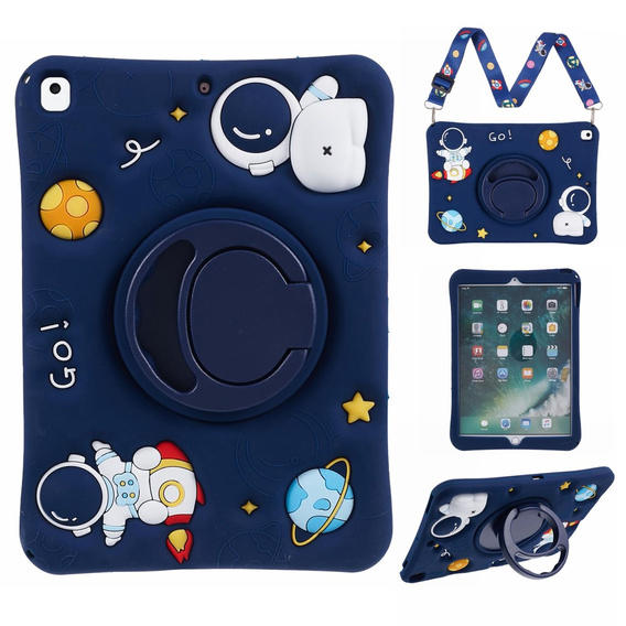 Children's silicone case for iPad 10.2 2021 / 2020 / 2019, armored with strap, Astronaut, dark blue