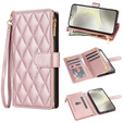 Flip case for Samsung Galaxy A56 5G, Rhombus Crossbody Leather, pink rose gold