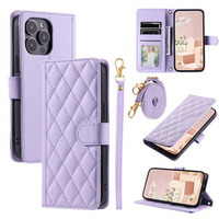 Flip case for iPhone 16 Pro, Rhombus Crossbody Leather, purple
