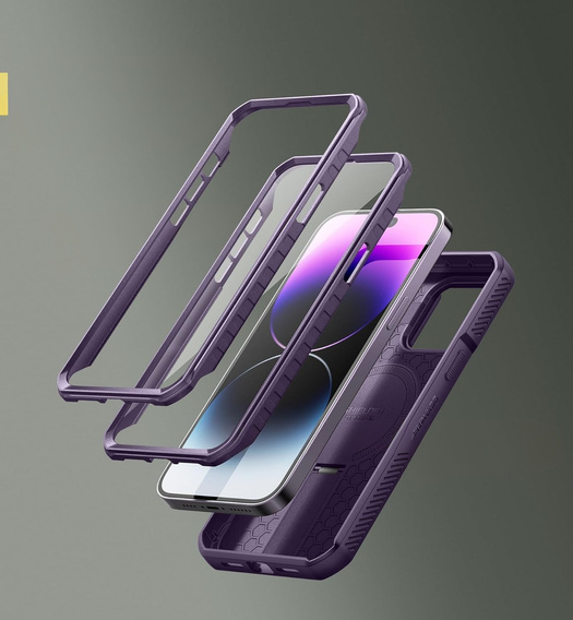 Armored case for iPhone 14 Pro Max, Dexnor CamProtect MagSafe, purple (Two frames)