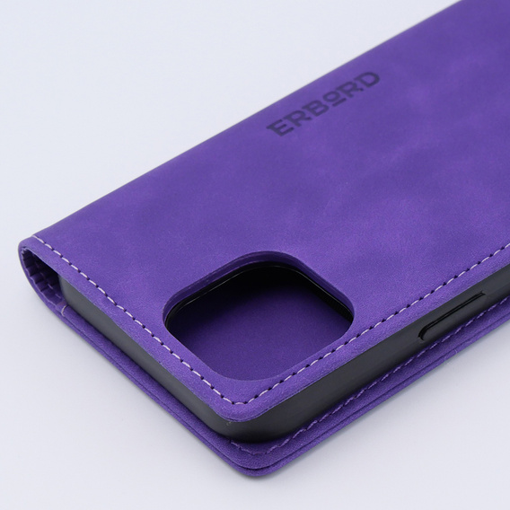 Case for iPhone 15, ERBORD Vintage, wallet with flap, purple