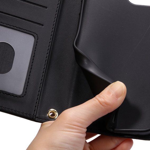 Flip case for iPhone 16 Plus, Rhombus Crossbody Leather, black