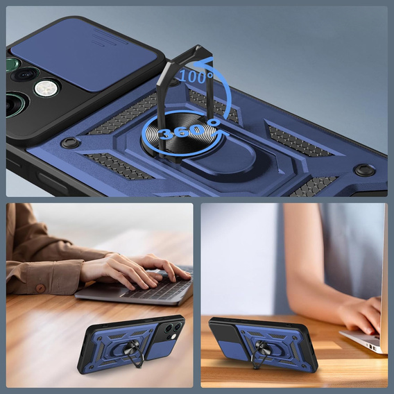 Armoured case for Oppo Reno 14, with camera protection, with stand, blue