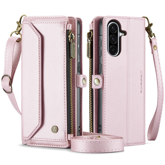 Case CASEME for Samsung Galaxy A56 5G, RFID Leather Wallet, with shoulder strap, pink