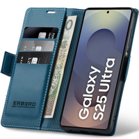 Case for Samsung Galaxy S25 Ultra, ERBORD Glossy Litchi, wallet with flap, blue
