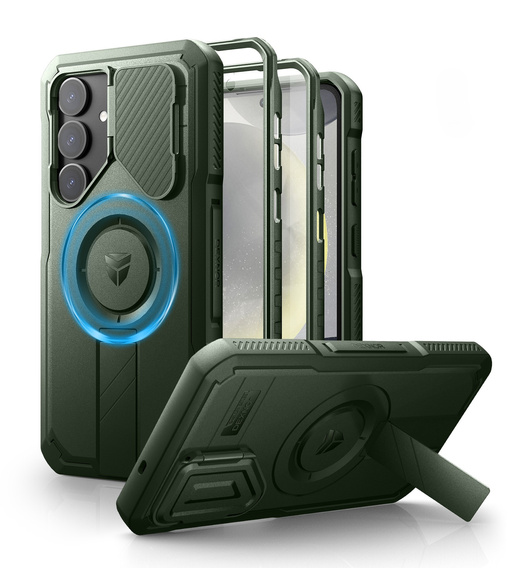Armored case for Samsung Galaxy S25+ Plus, Dexnor CamProtect MagSafe, green (Two frames)