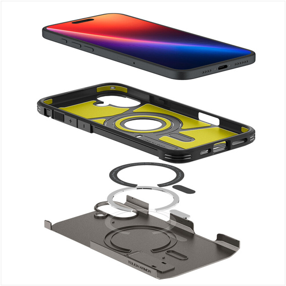 Spigen case for iPhone 16, Tough Armor Mag MagSafe, grey + 9H Tempered Glass
