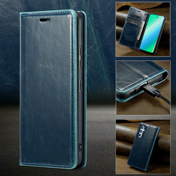 Flip case for Samsung Galaxy A54, ERBORD Waxy Wallet, blue
