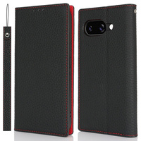 Flip case for Google Pixel 9A, Litchi Skin Grain, black