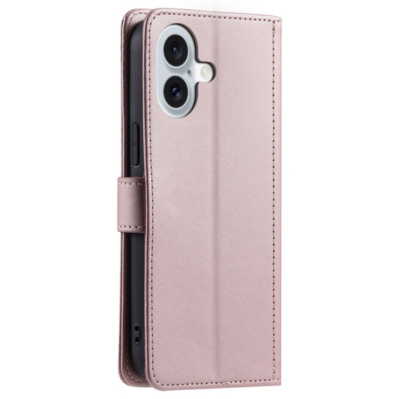 Flip case for iPhone 16, Rhombus Crossbody Leather, pink rose gold