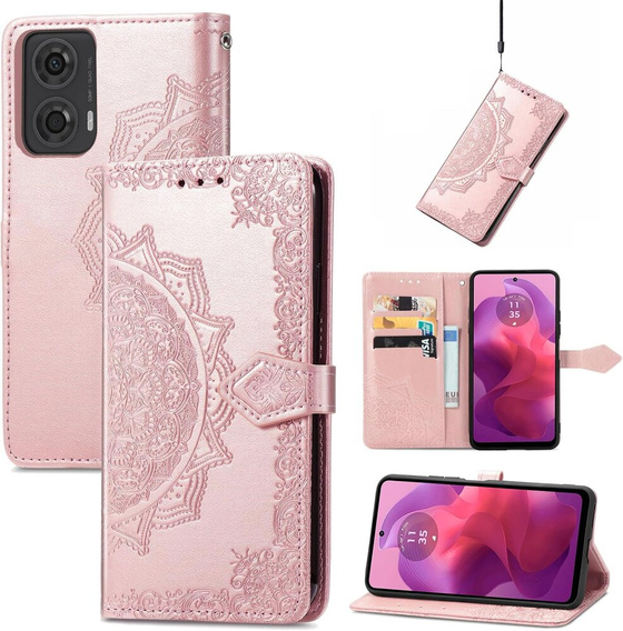 Flip case for Motorola Moto E14, Mandala, pink