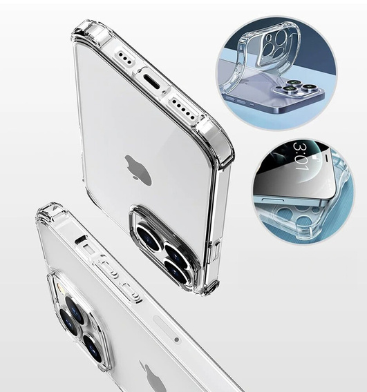 Case for iPhone 16 Pro, Erbord Dropproof, transparent + Glass
