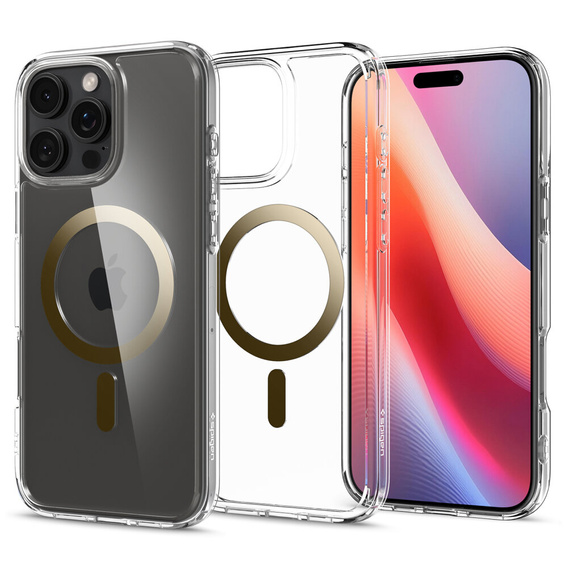 Spigen MagSafe Case for iPhone 16 Pro Max, Ultra Hybrid, transparent / gold + 9H Tempered Glass