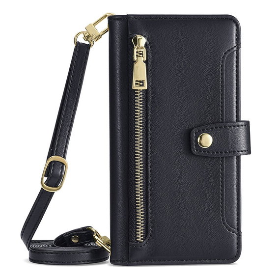 Flip case for iPhone 14, Wallet Zipper Pocket, black