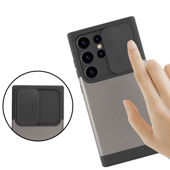 Case for Samsung Galaxy S24 Ultra, ERBORD MagProtect Slide Camera, gray gunmetal