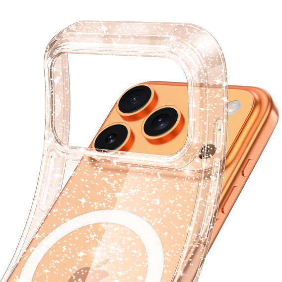 Case for iPhone 17 Pro Max, for MagSafe, glitter - translucent gold