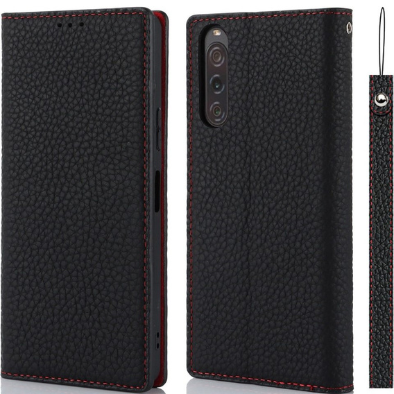 Flip case for Sony Xperia 10 V, Litchi Skin Grain, black