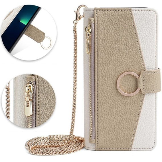 Flip case for Samsung Galaxy S23 Ultra, Wallet Zipper Pocket, with mirror, white