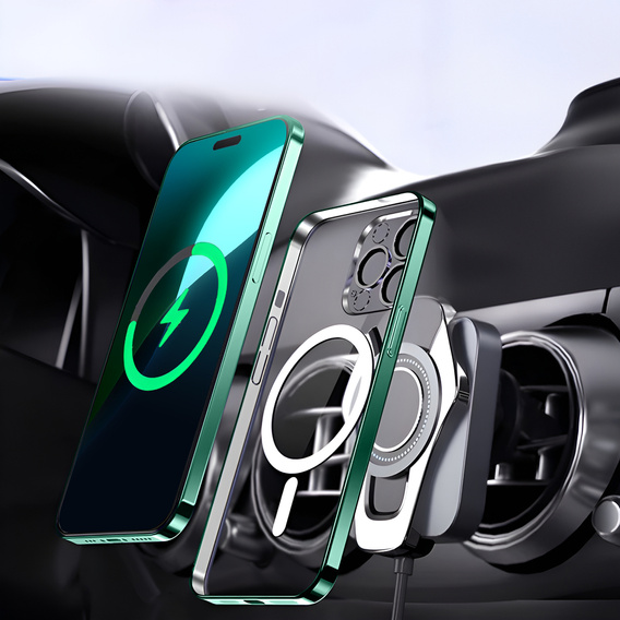 Case for iPhone 13 Pro, Electro MagSafe, green + Screen Glass