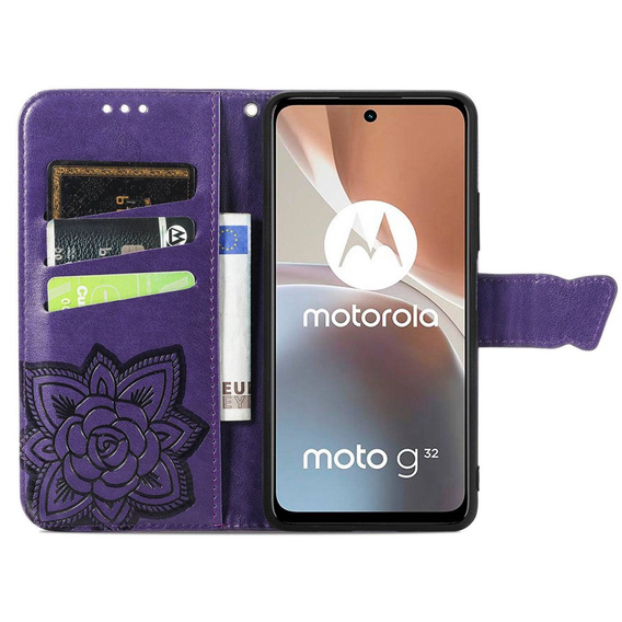 Flip case for Motorola Moto G32, Butterfly, purple