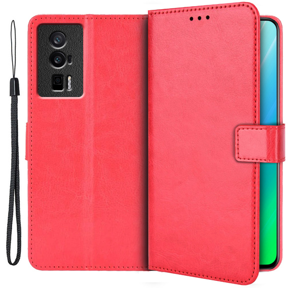 Flip case for Poco F5 Pro 5G, Crazy Horse Wallet, red