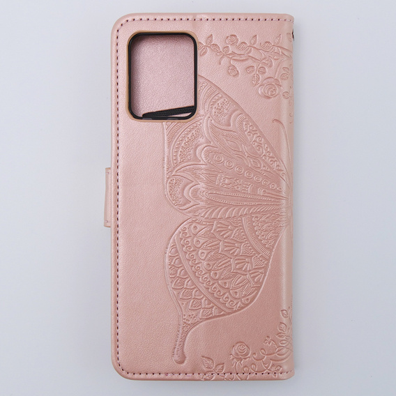 Flip case for Motorola Moto G54 5G, Butterfly, pink rose gold