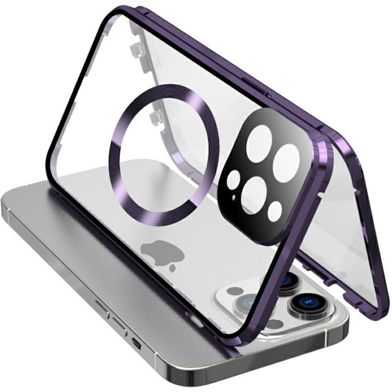 Magnetic Dual Glass MagSafe case for iPhone 15 Pro, purple