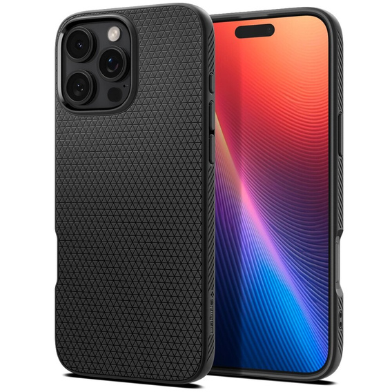 Spigen case for iPhone 16 Pro, Liquid Air, black + 9H Tempered Glass