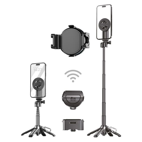 Selfie Stick Aluminium with tripod function and Bluetooth remote control, for smartphones