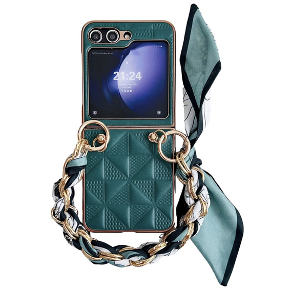 Case for Samsung Galaxy Z Flip7 FE / Z Flip6, Grid Leather, green
